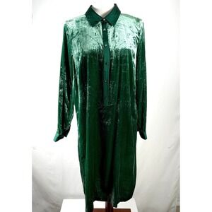 Talbots Green Velvet Popover Shirt Dress Size L Old Money Corporate Goth Holiday